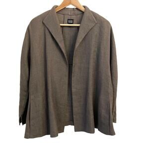 Eileen Fisher Blazer Cardigan L Jacket Open Linen Cotton Woven Knit Neutral Work